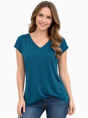 Old Navy Teal Blue V Neck Short Sleeve Top Petite Women’s Size M